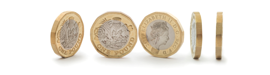 Pound coins illustrating cheap mailboxes from expost Scotland