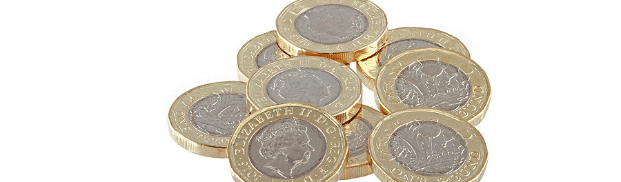 Pound coins illustrating cheap mailbox fees and charges